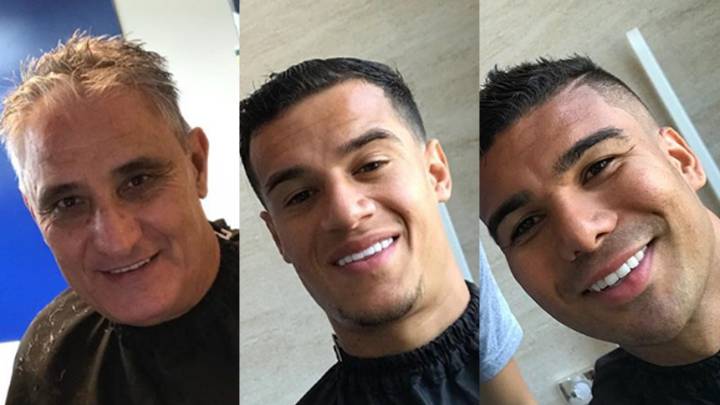 Tite, Coutinho y Casemiro en le peluquero.