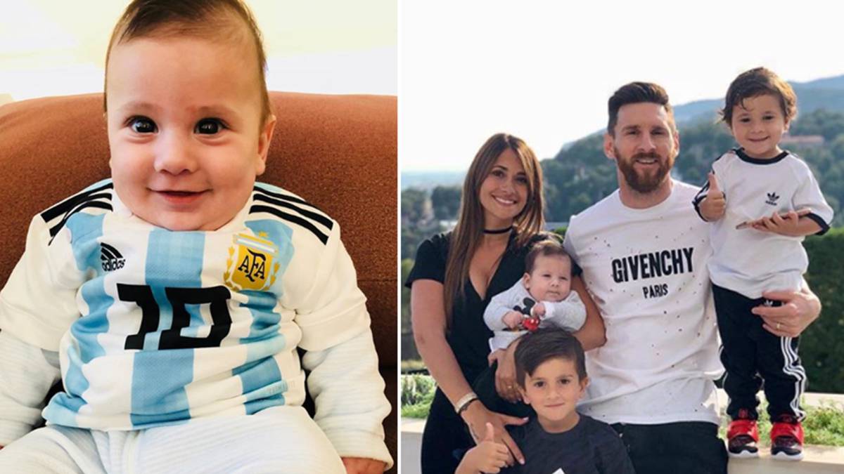 Imágenes del tercer hijo de Lionel Messi y Antonella Roccuzzo, Ciro, con la camiseta de Argentina y de toda la familia al completo. Fotos Instagram @antoroccuzzo88