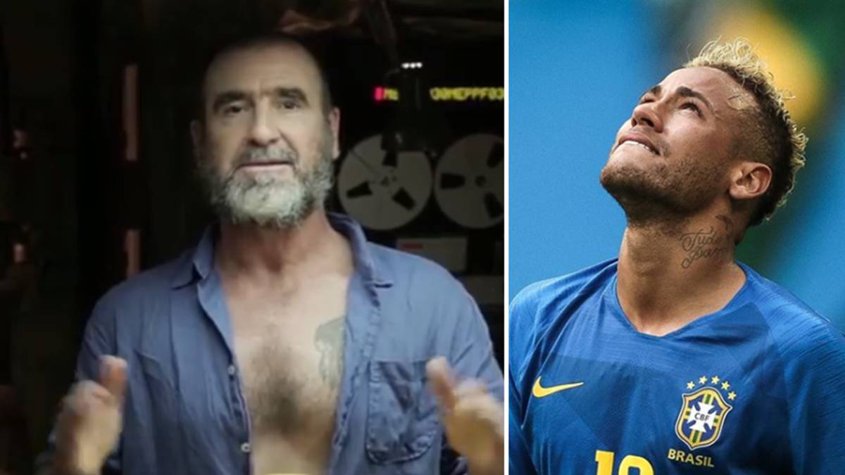 Imágenes de Eric Cantona en un vídeo de Instagram en el que se burla de Neymar comparándole con una maleta y de Neymar mirando al cielo durante un partido con la selección brasileña. Fotos Instagram