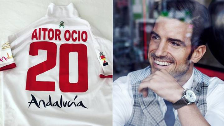 Imágenes de la camiseta de Aitor Ocio con la que ganó la Copa del Rey con el Sevilla CF en el año 2007 y de él posando. Fotos Instagram