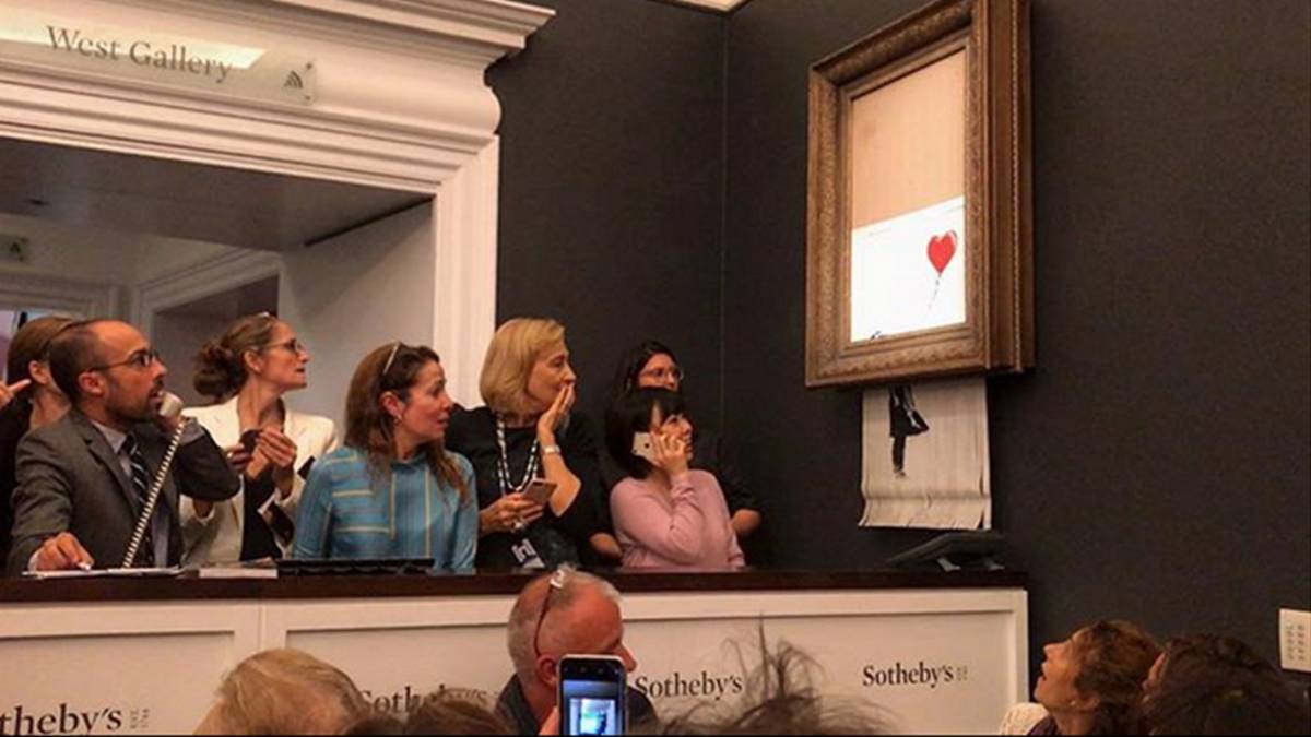 Banksy trolea la subasta de su cuadro autodestruyéndolo una vez vendido