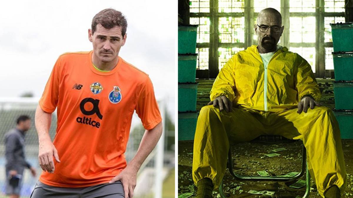 Imágenes de Iker Casillas durante un entrenamiento con el Oporto y del actor Bryan Craston en su papel protagonista de "Breaking Bad". Fotos Instagram
