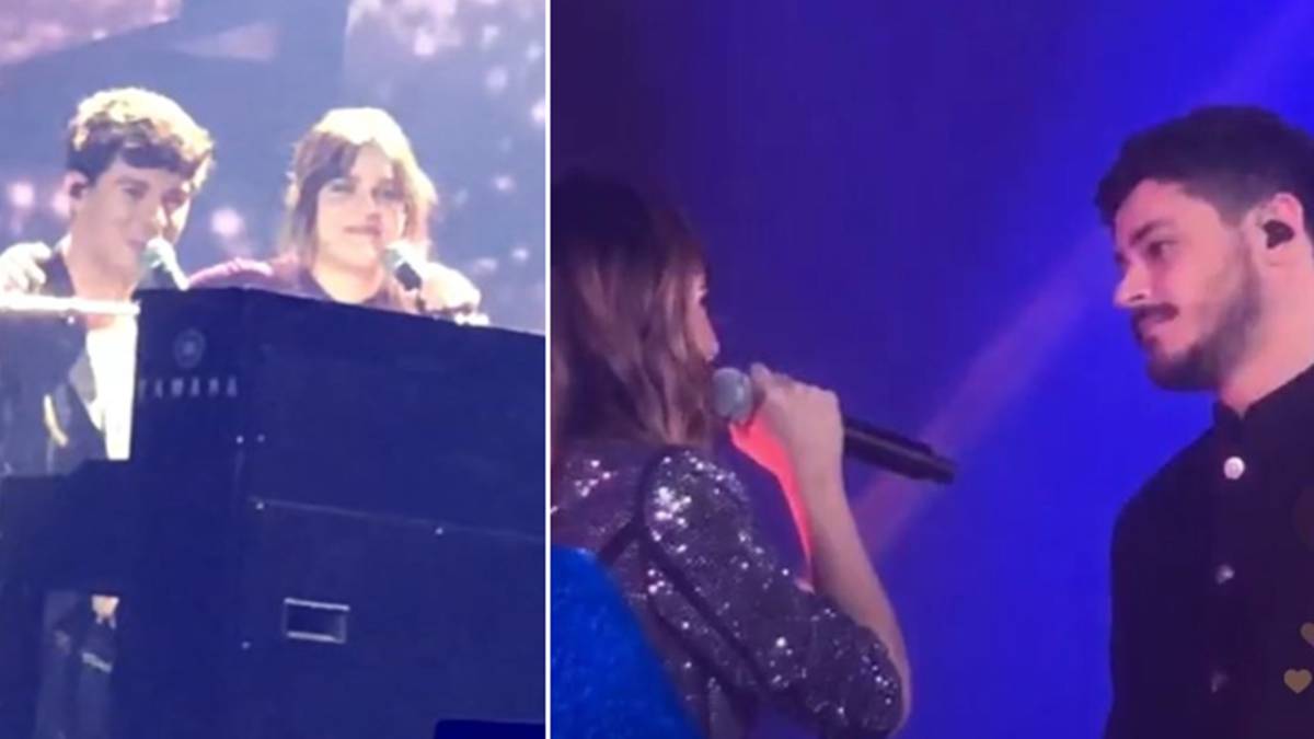 Imágenes de Amaia Romero con Alfred García y de Aitana Ocaña con Luis Cepeda durante sus actuaciones en el concierto "OT Hasta Pronto" del 27 de diciembre de 2018 en el Palau Sant Jordi de Barcelona. Fotos Twitter
