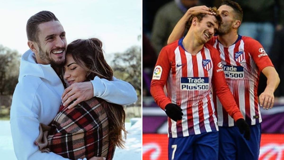 Imágenes de Koke Resurrección abrazado a su mujer, Beatriz Espejel, y de Koke dando un beso en la cabeza a Antoine Griezmann tras marcar un gol con el Atlético de Madrid. Fotos Instagram