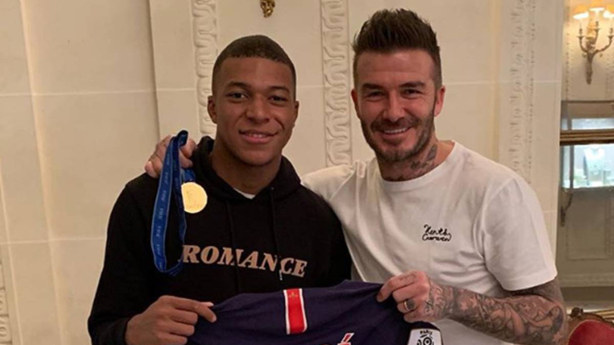Kylian Mbappé con David Beckham en su primer encuentro en París. Foto Instagram @davidbeckham