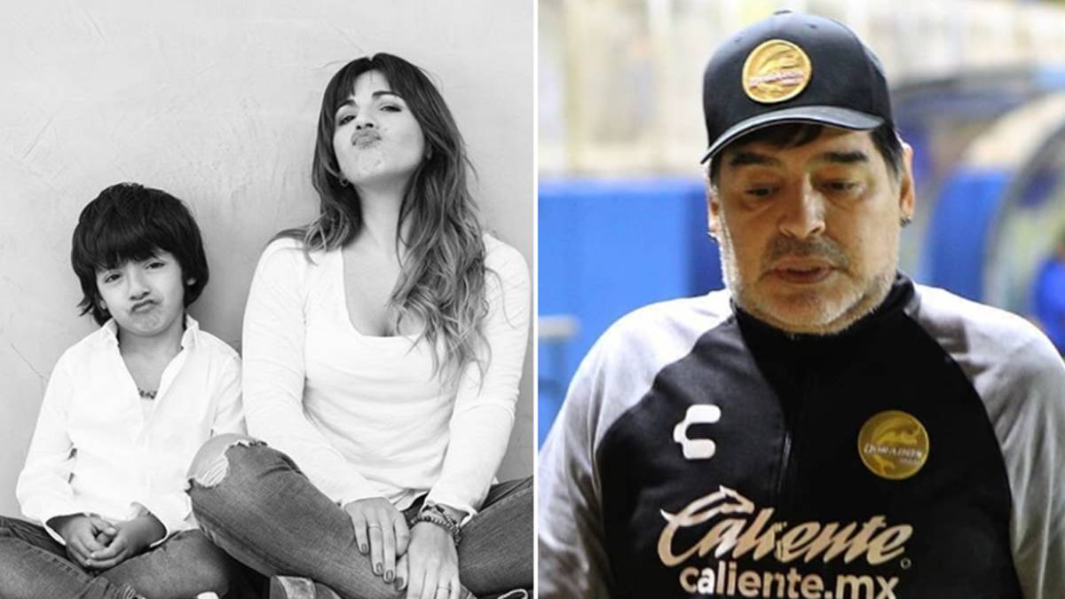 Imágenes de Gianinna Maradona con su hijo Benjamín y de Maradona con el chándal de los Dorados de Sinaloa. Fotos Instagram