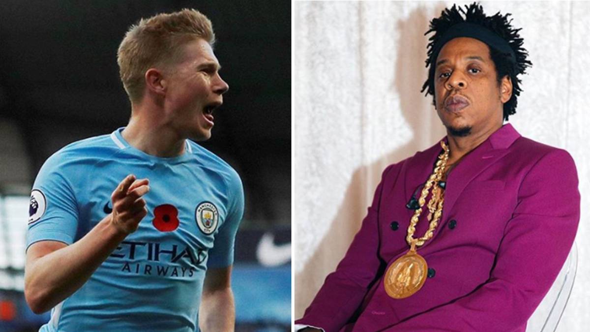 Imágenes del futbolista Kevin De Bruyne celebrando un gol con el Manchester City y del rapero estadounidense Jay-Z. Fotos Instagram