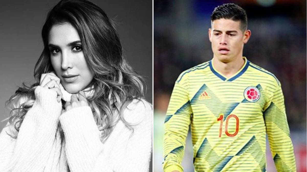 Imágenes de Daniela Ospina en un posado y de James Rodríguez con rostro serio durante un partido con la selección de Colombia. Fotos Instagram