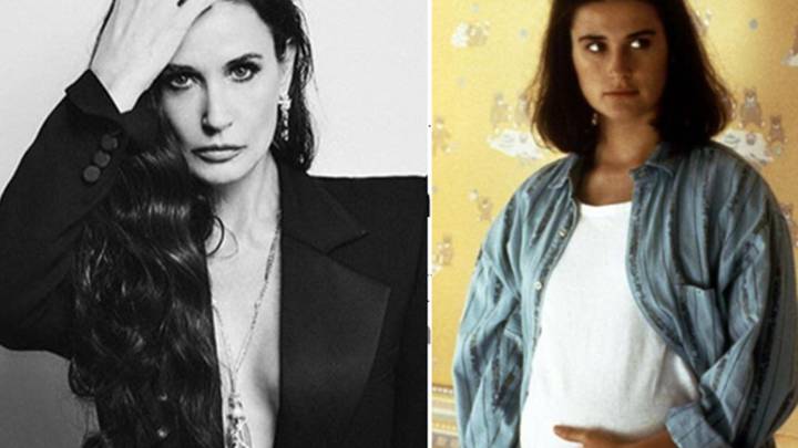 Imágenes de Demi Moore posando y de la actriz metida en su personaje de 'La séptima profecía'.