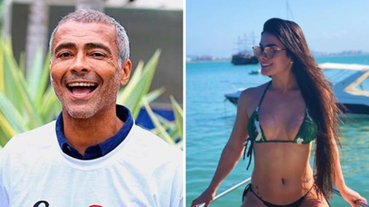 Imágenes del mítico exfutbolista brasileño Romario da Souza Faria sonriendo con una camiseta blanca en la que se lee 'Eu love Maricá' y de su nueva novia, la estudiante de negocios brasileña Ana Karoline Nazário, de 22 años (31 menos que él), posando en bikini en la proa de un barco. Fotos Instagram