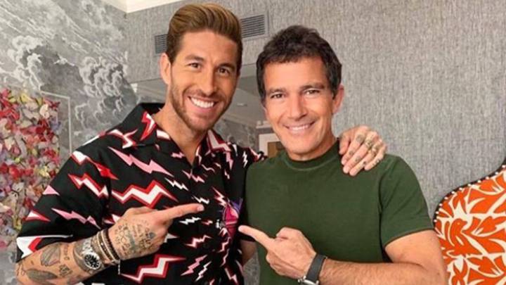 El futbolista Sergio Ramos y el actor Antonio Banderas en Londres en agosto del 2019. Foto Instagram @sergioramos