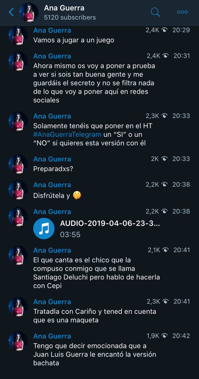 ana guerra telegram cepeda colaboración nueva canción