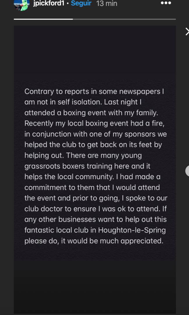 jordan pickford coronavirus cuarentena everton boxeo boxing