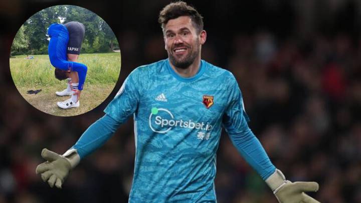ben foster watford flexibilidad estiramiento cabeza piernas ciclismo premier league redes sociales