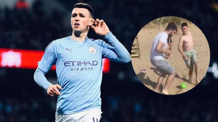 phil foden manchester city jugando playa fútbol sin distancia de seguridad confinamiento coronavirus covid-19 pep guardiola real madrid champions