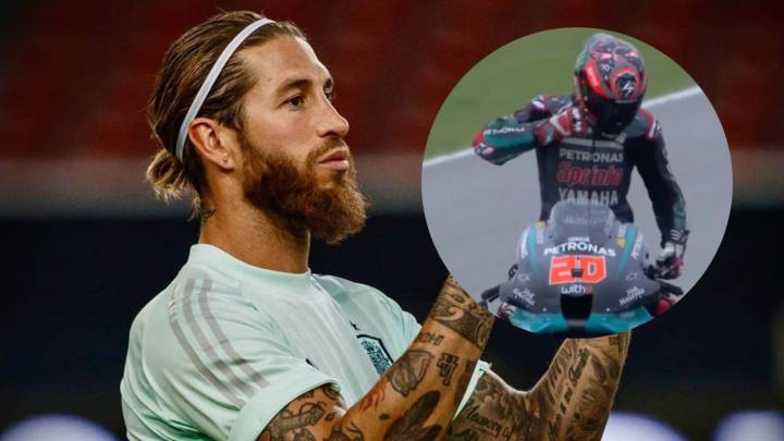 fabio quartararo sergio ramos admirador imitación celebración gesto goles llama telefono sergio ramos jr moto gp barcelona cataluña lemans