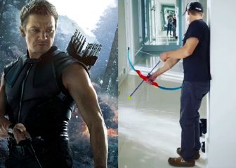 Jeremy Renner, 'Ojo de Halcón', se entrena en su casa con un arco de juguete