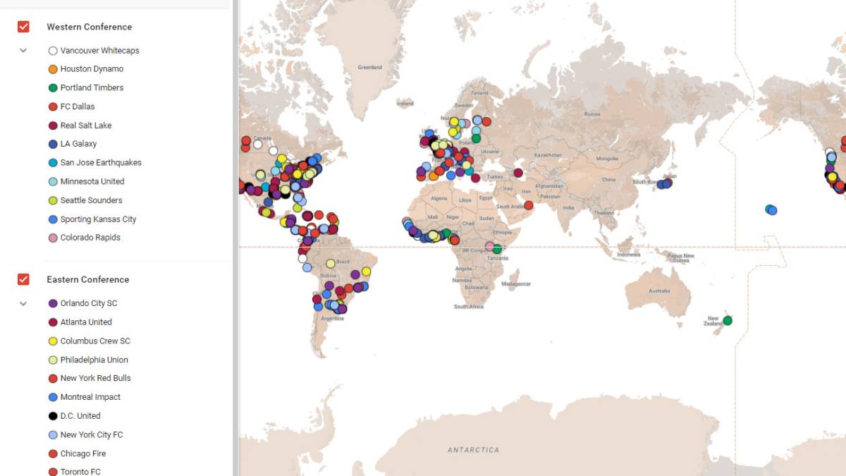 El mapa interactivo con todos los lugares de nacimiento en la MLS