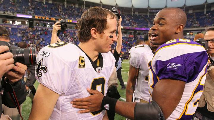 Adrian Peterson y Drew Brees llevarán el peso del ataque de los New Orleans Saints.