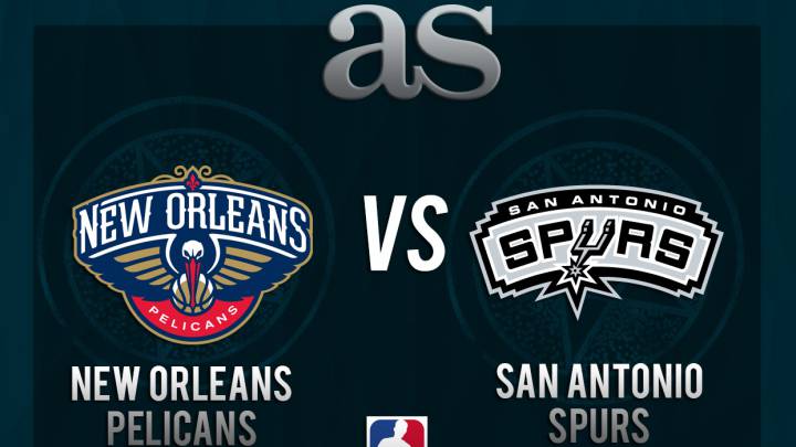 Spurs - Pelicans en vivo: NBA, en directo. Escudos de los equipos que juegan en el Smoothie Center. Existe un fondo negro con el logo de la NBA