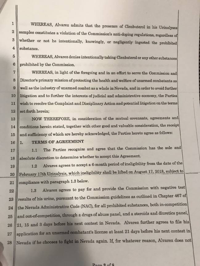 Documento en el cual se revela la suspensión a Canelo