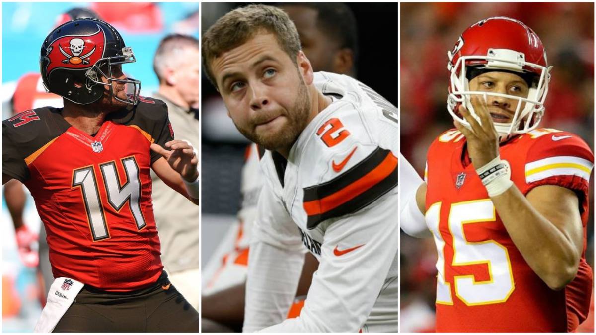Ryan Fitzpatrick, Zane González y Patrick Mahomes