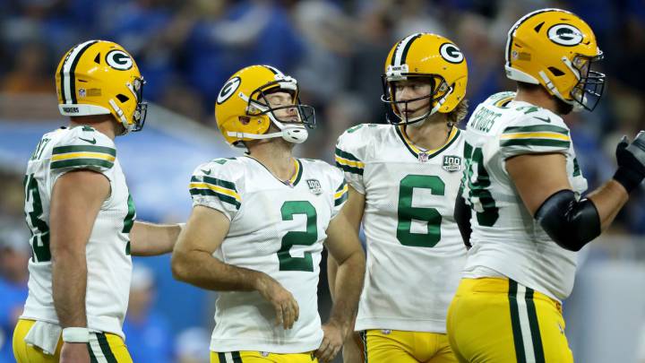 Mason Crosby después de fallar un gol de campo