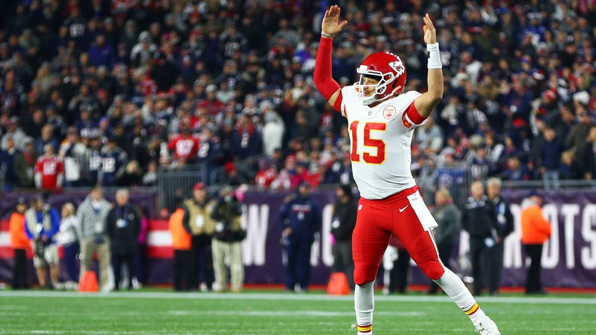 Patrick Mahomes en partido frente a Patriots