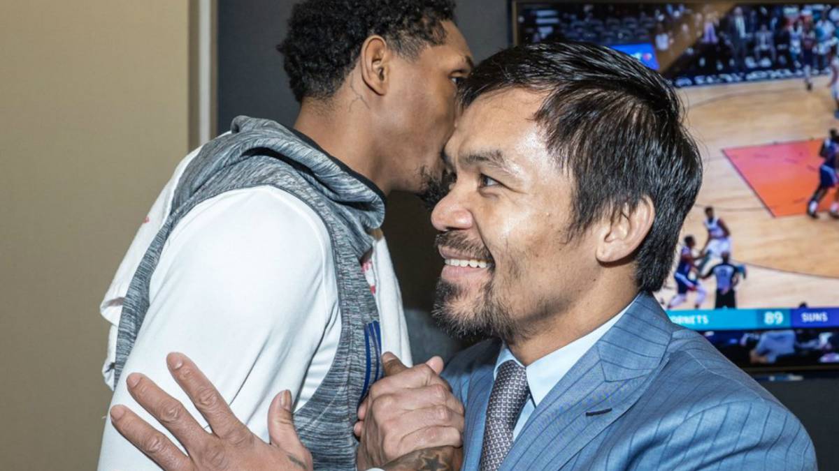 El peleador filipino se dio cita en el vestidor del equipo de Los Angeles para pasar un momento agradable previo a su partido ante Charlotte Hornets