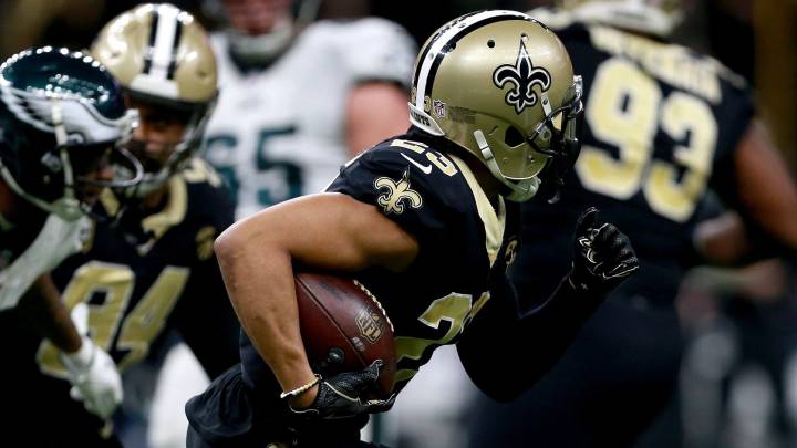 Marshon Lattimore después de interceptar a Nick Foles