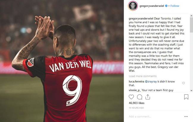Van der Wiel with Toronto FC before getting on to the field