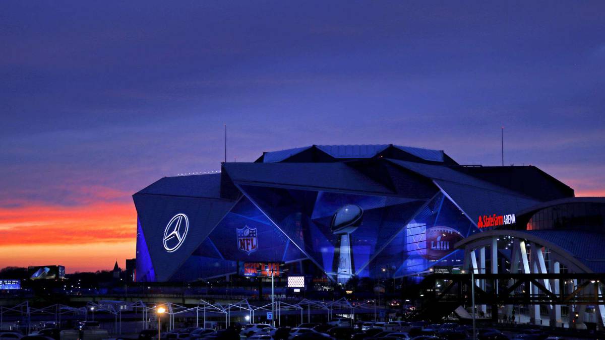 Exterior del Mercedes-Benz Stadium previo al Super Bowl
