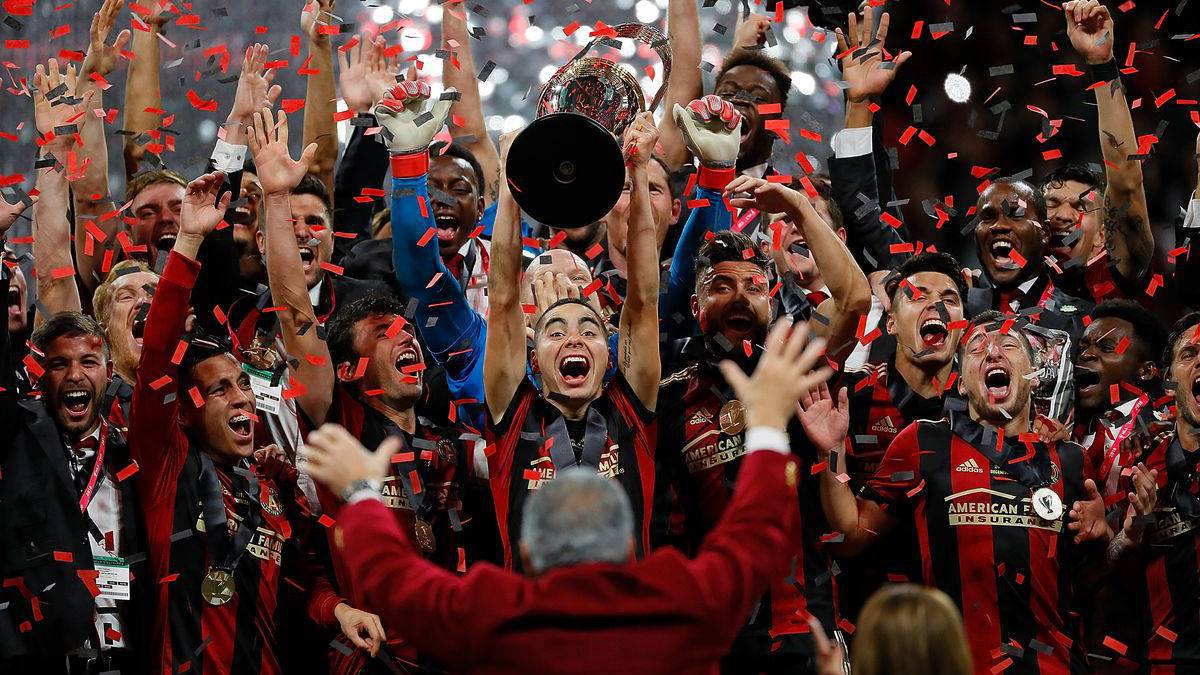 Atlanta United celebrando su campeonato en el Mercedez-Benz Stadium