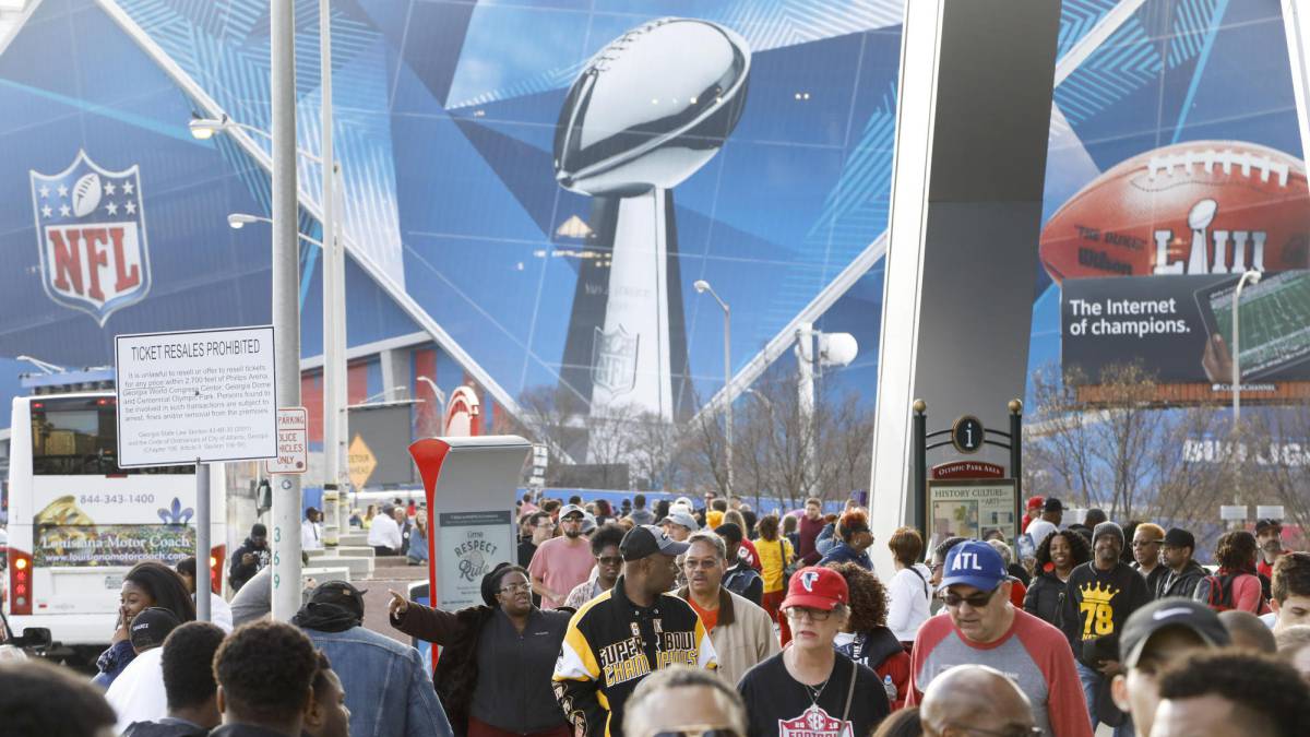 Exterior del Mercedes-Benz Stadium previo al Super Bowl