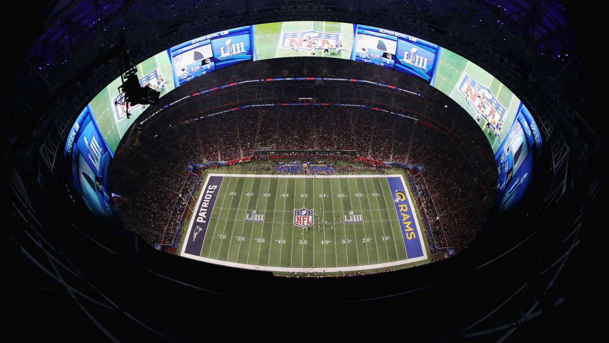 A general view of action in the second half during Super Bowl LIII between the Los Angeles Rams and the New England Patriots at Mercedes-Benz Stadium