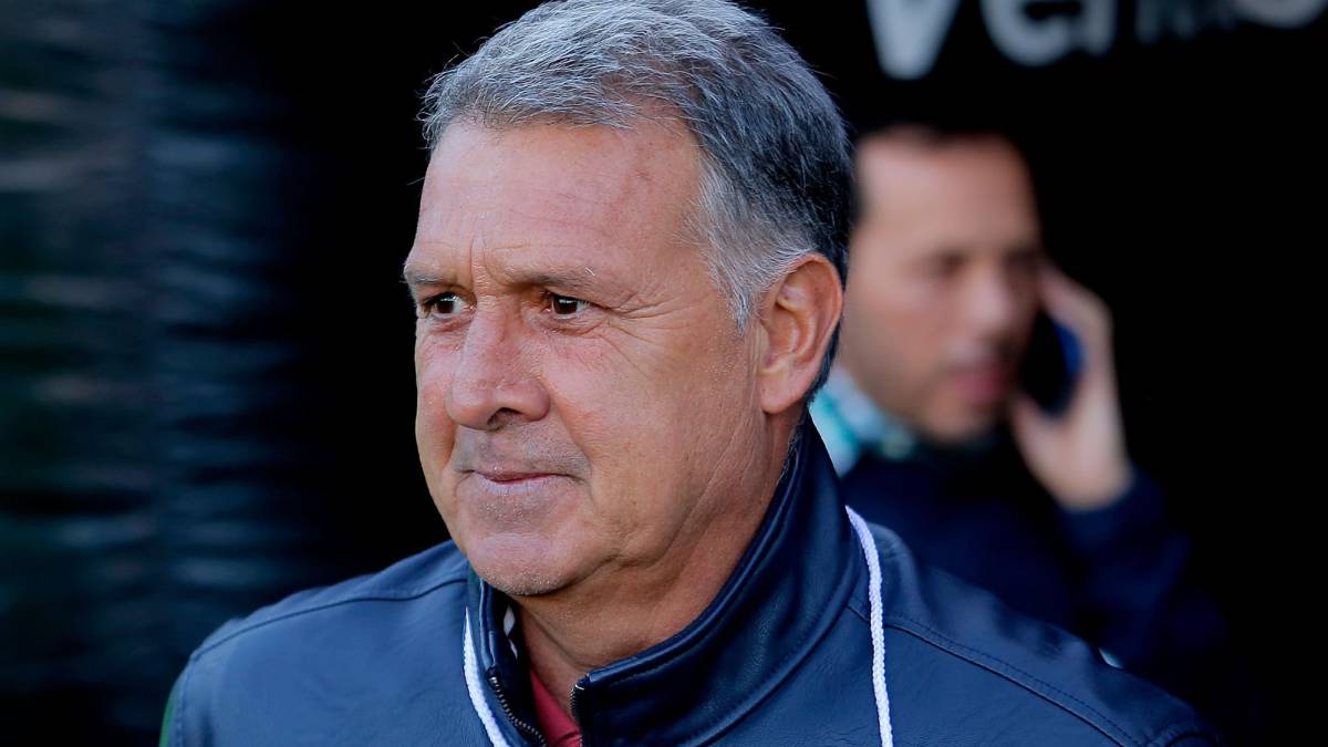 Gerardo Martino, the coach of Mexico's national football team, watches the Mexican Clausura 2019 tournament football match between Santos and Guadalajara at the TSM Corona stadium