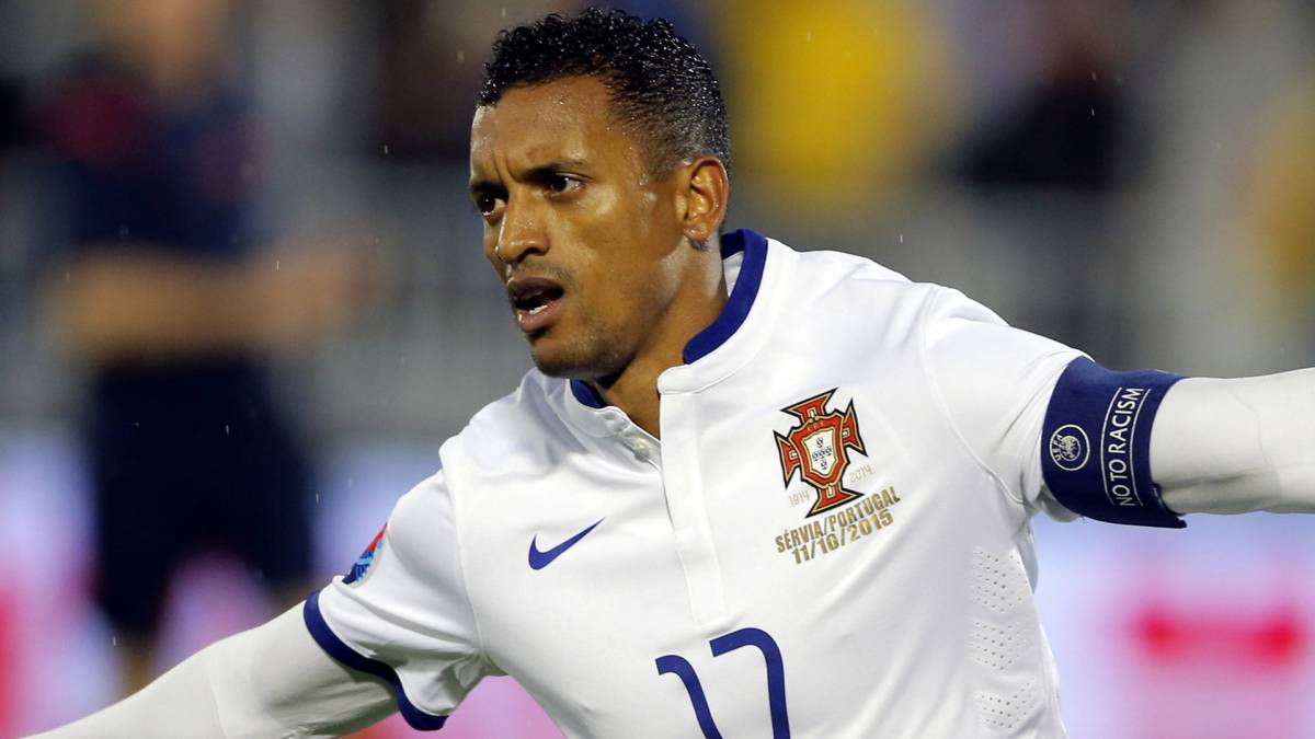 Portugal's forward Nani celebrates after scoring a goal during the EURO 2016 qualifying football match between Serbia and Portugal on October 11, 2015,