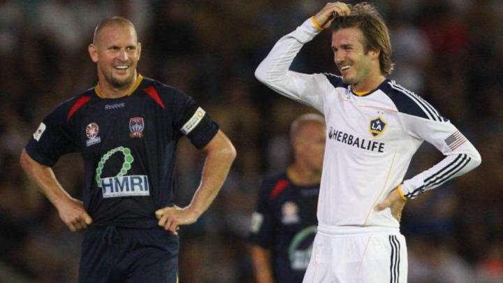 Beckham en el partido amistoso entre LA Galaxy y Newcastle Jets