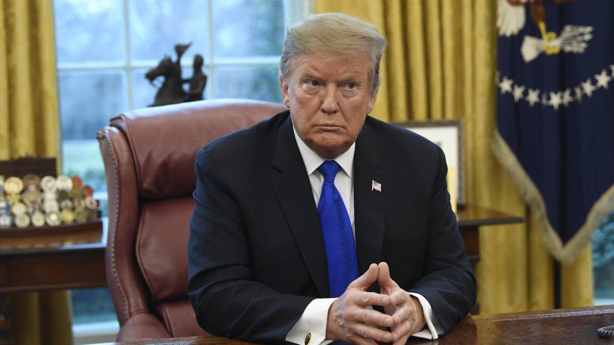President Donald Trump listens during his meeting with Chinese Vice Premier Liu He in the Oval Office of the White House in Washington