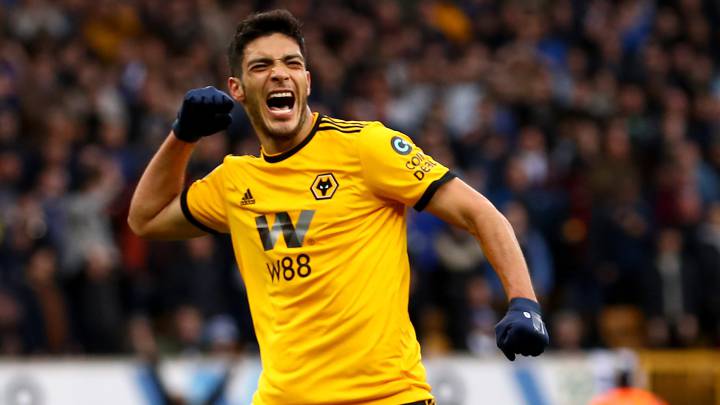 Raul Jimenez of Wolverhampton Wanderers celebrates after scoring his team's second goal during the Premier League match between Wolverhampton Wanderers and Cardiff City