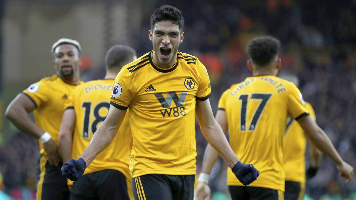 Raul Jimenez celebrates scoring his side's second goal of the game during their English Premier League soccer match against Cardiff City