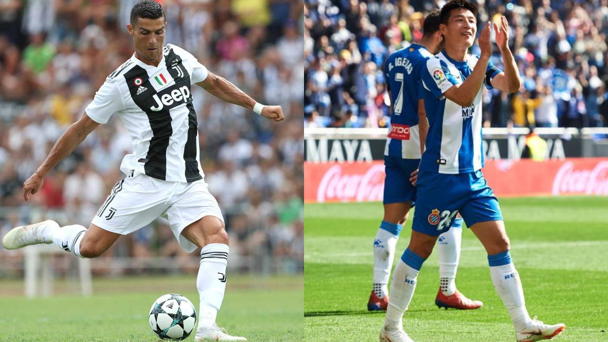 Collage of Cristiano Ronaldo and Wu Lei Chinese player from Espanyol