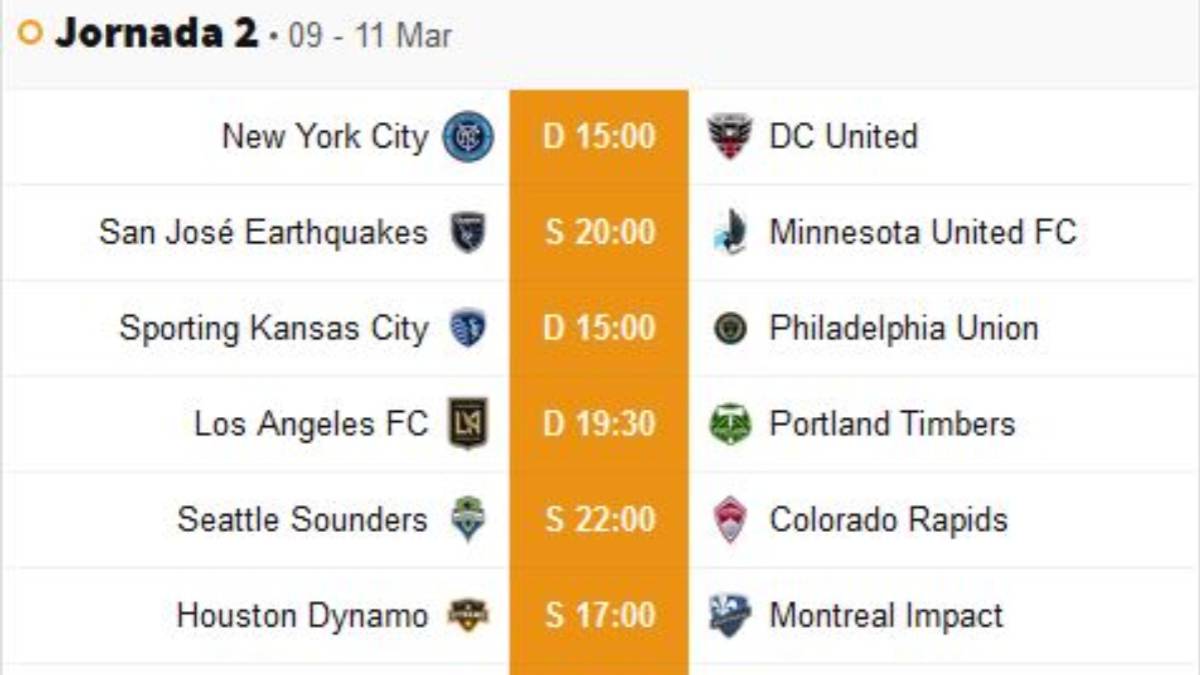 Fechas y horarios de la semana 2 de la temporada de la MLS