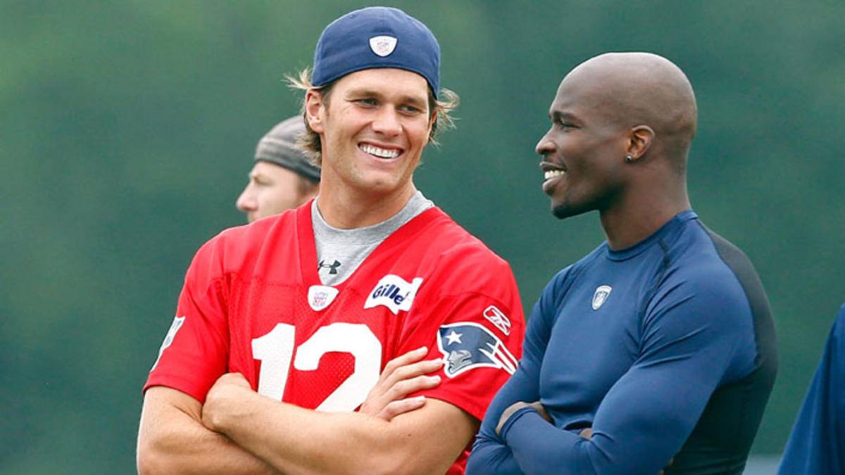 Tom Brady next to Chad Ochocinco Johnson during a Patriots practice