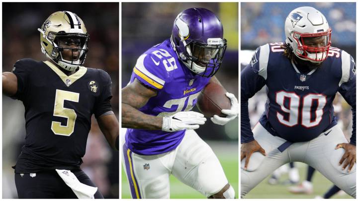 Teddy Bridgewater, Latavius Murray y Malcolm Brown