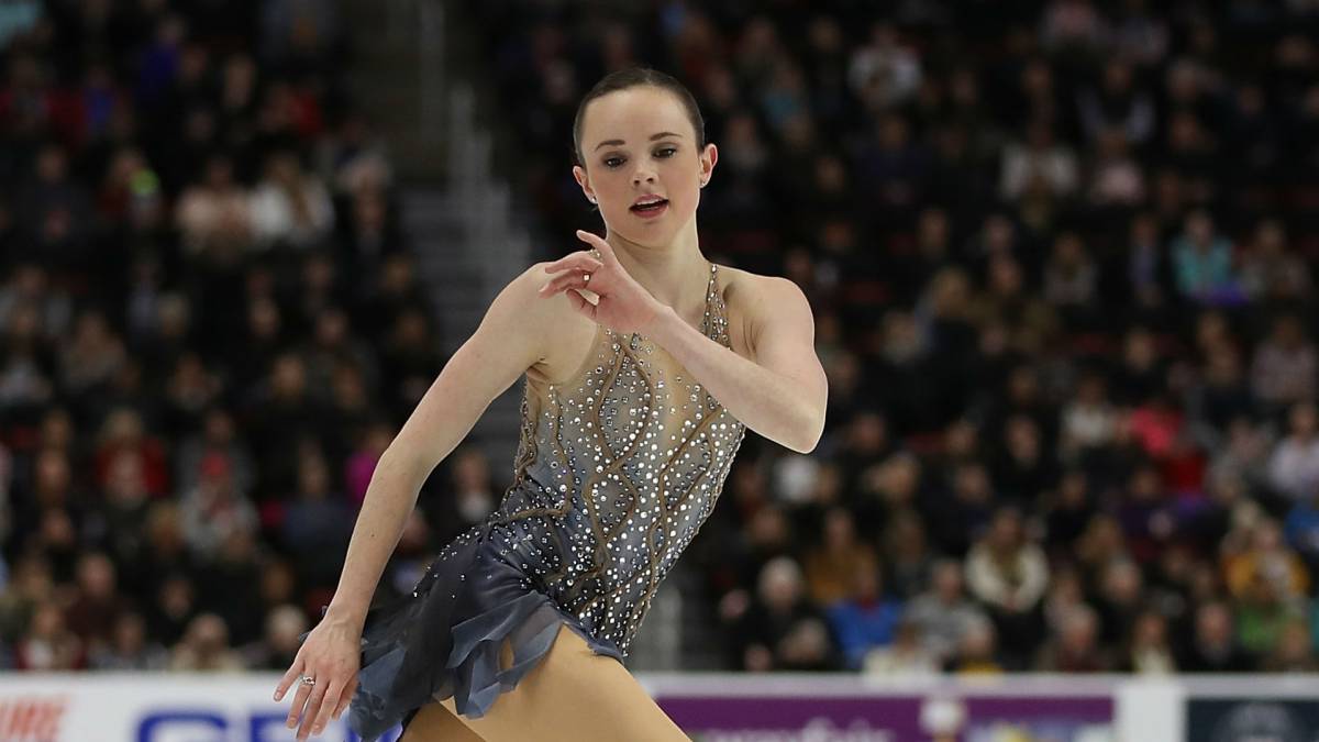 Mariah Bell, US figure skater in action during the winter Olympics