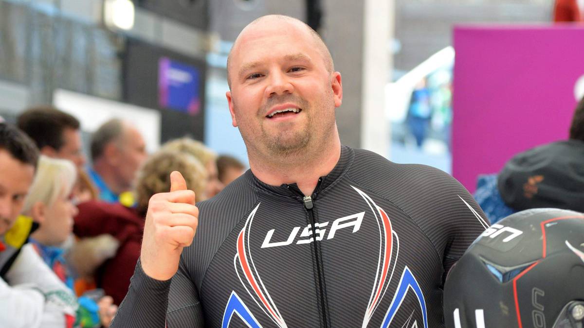 Steven Holcomb after wining in Sochi 2014 Winter Olympic bronze with the USA