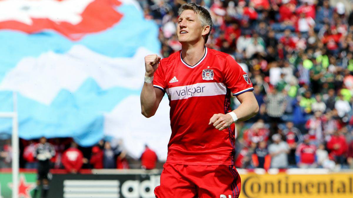 Bastian Schweinsteiger celebrating after scoring with Chicago Fire