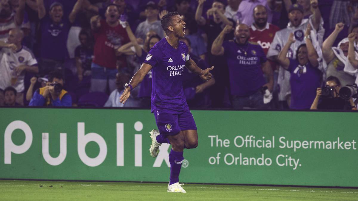 Nani celebrating after achieving his first goal with Orlando City and in the MLS