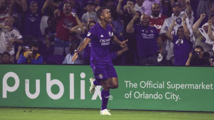 Nani celebrating after achieving his first goal with Orlando City and in the MLS